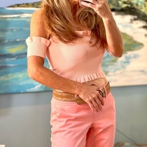 NWT,Seek the Label,Sof Pink,Ribbed Top, Lightly Ruffled Edging,Stunning,Size XS
